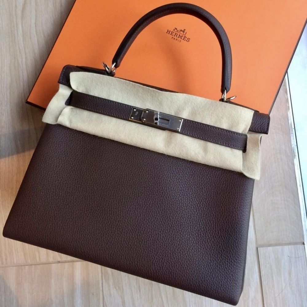 Hermès Kelly 28 Chocolat Togo Palladium Hardware PHW