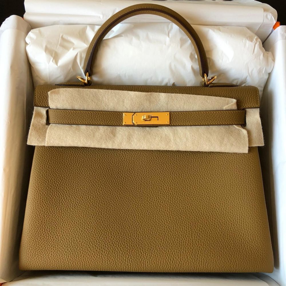 Hermès Kelly 32 Bronze dore Togo Gold Hardware GHW