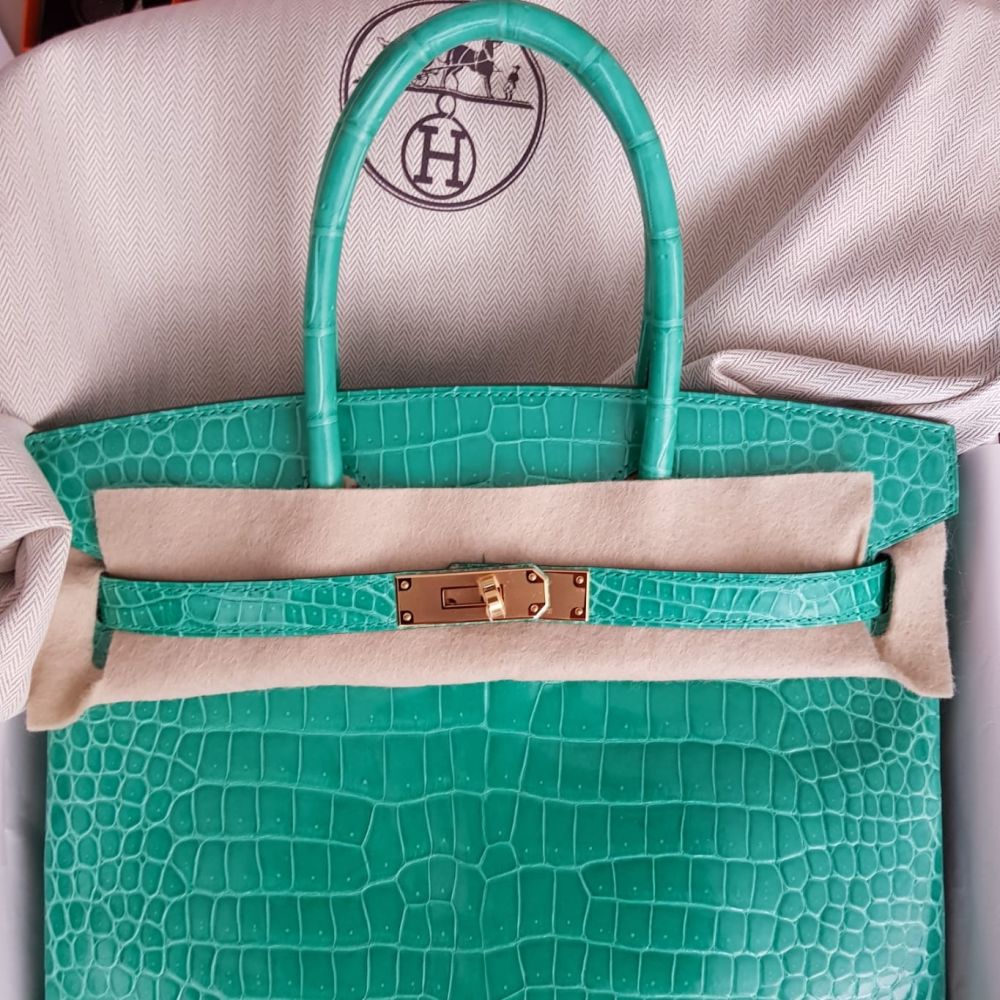 Hermès Birkin 30 Vert Jade Crocodile Porosus Lisse Gold Hardware GHW