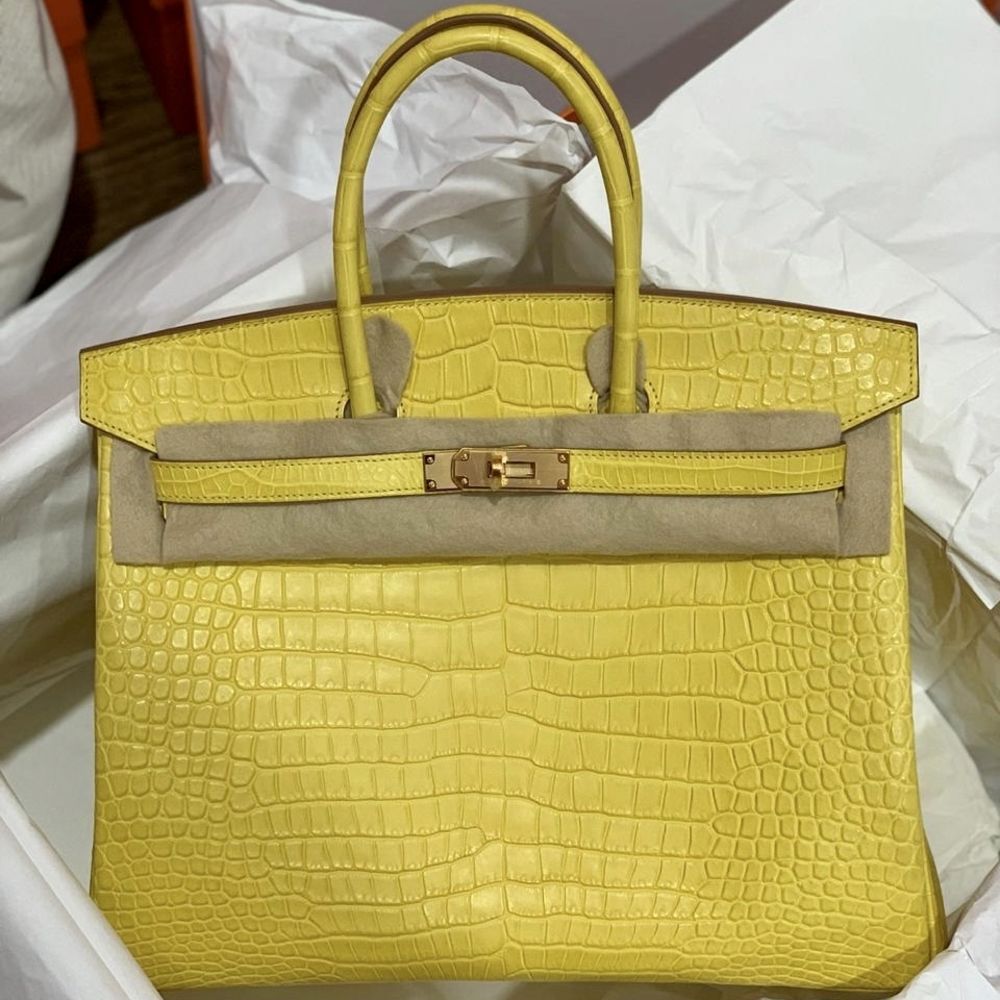 Hermes Birkin 35cm Handbag Crocodile Leather Yellow Gold