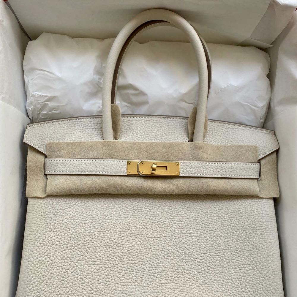 Hermes PHW Kelly 32 Handbag Taurillon Clemence Calfskin Nata White Y/Craie
