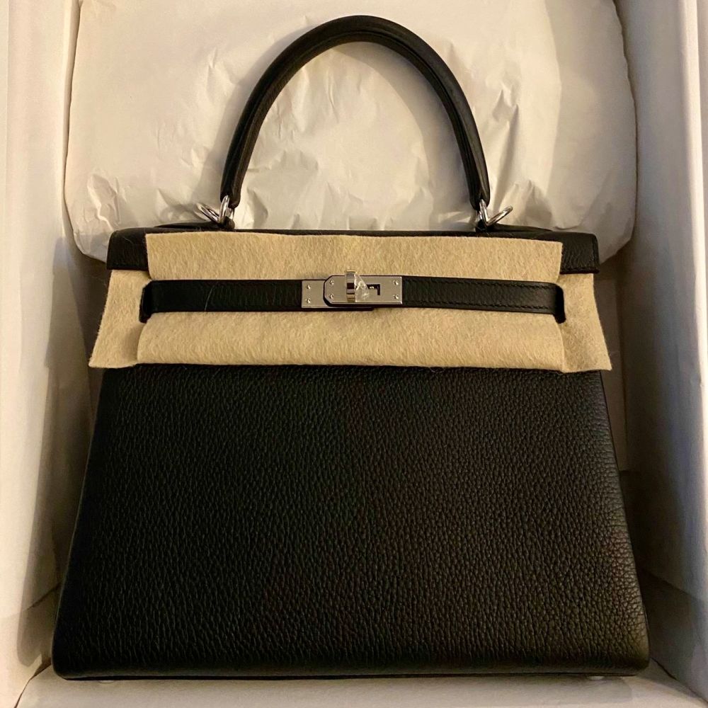 Hermès Kelly 25 Noir (Black) Togo Palladium Hardware PHW