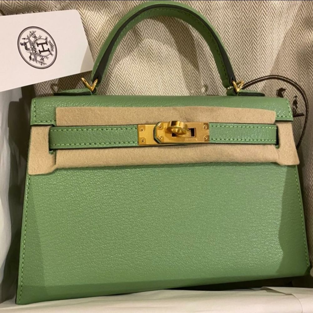 Hermès Kelly 20 Vert Criquet Sellier Chevre Mysore Gold Hardware GHW