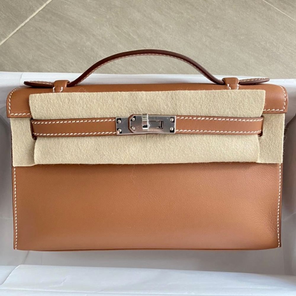 Hermès Kelly Pochette Gold Swift Palladium Hardware PHW