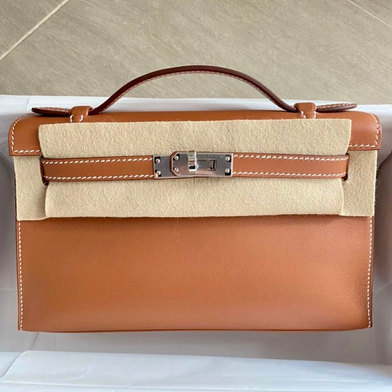 Hermès Kelly Pochette Gold Swift Palladium Hardware PHW