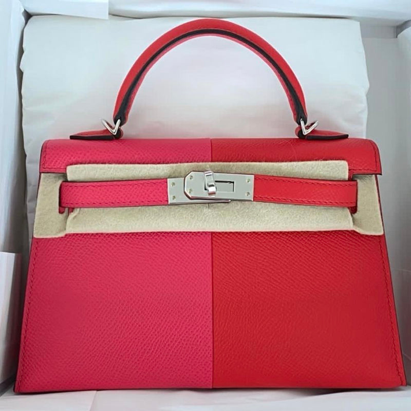 Hermès Kelly Limited Edition 20 Rose Extreme/Rouge de Coeur/Bleu Zanzibar Tricolor Epsom Palladium Hardware PHW
