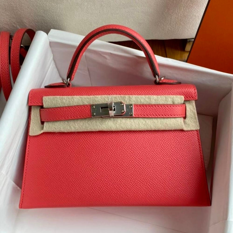 Hermès Kelly Limited Edition 20 Rose Jaipur/Rouge Vif Verso Epsom Palladium Hardware PHW