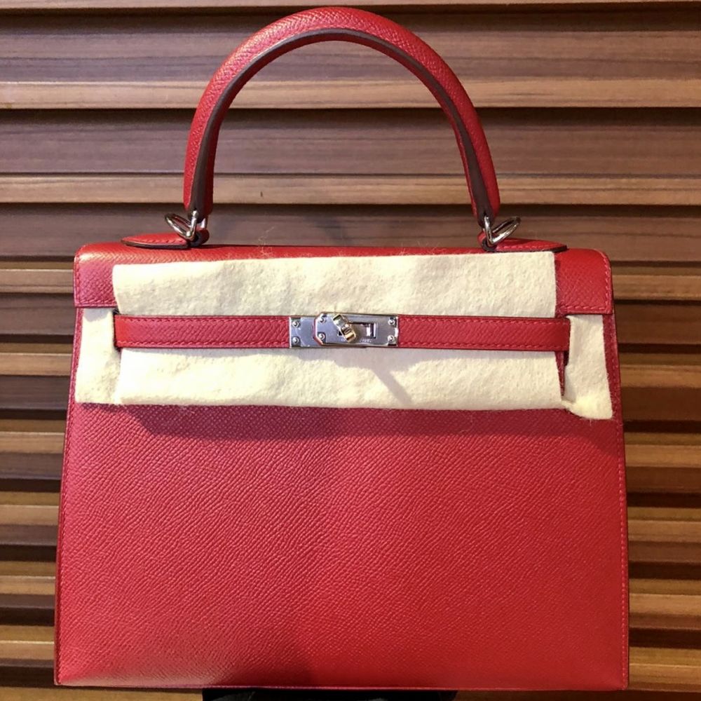 Hermès Kelly 25 Rouge Casaque Sellier Epsom Palladium Hardware PHW