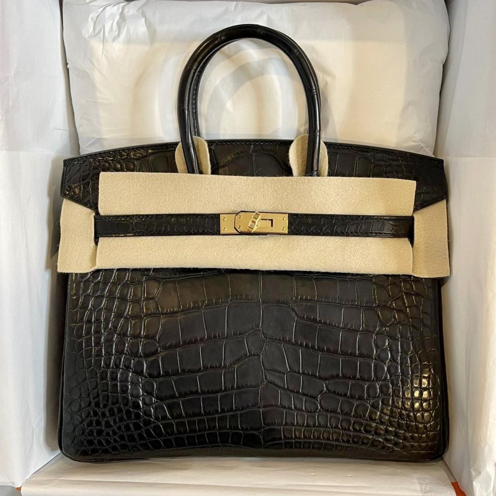 Hermès Birkin 25 Noir (Black) Alligator Mississippi Matte Gold Hardware GHW