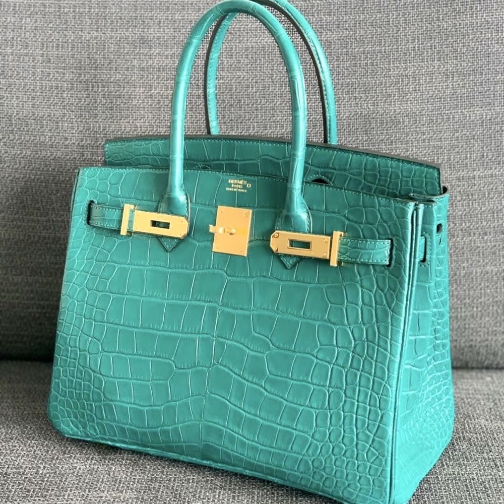 Hermès Birkin 30 Malachite Alligator Mississippi Matte Gold Hardware GHW