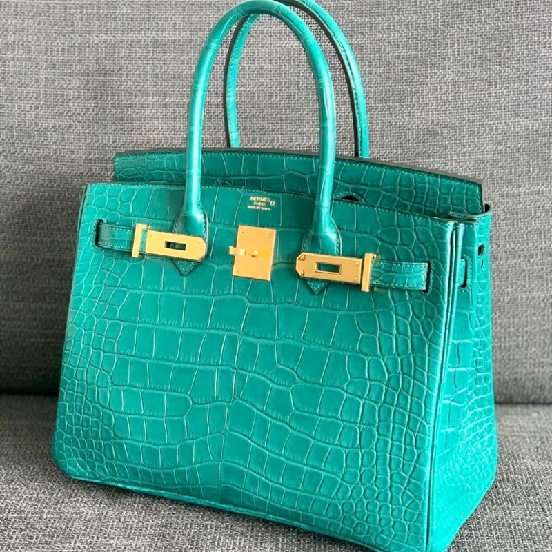 Hermès Birkin 30 Malachite Alligator Mississippi Matte Gold Hardware GHW