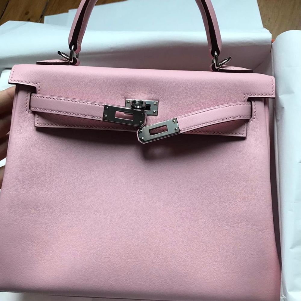 Hermès Kelly 25 Retourne Rose Sakura Swift Palladium Hardware - 2019