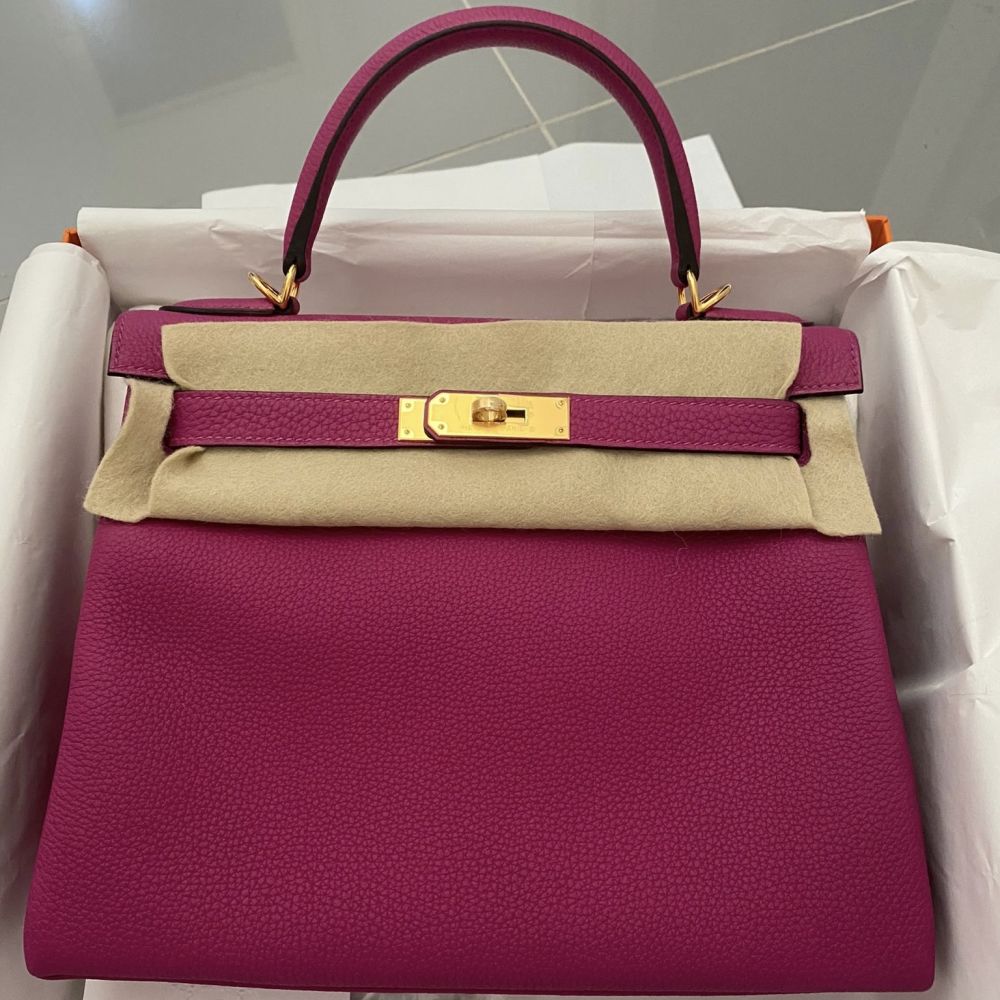 Hermes Kelly 28 Handbag L3 Rose Purple Togo SHW