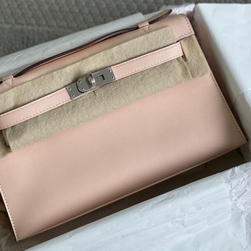 Hermès Kelly Pochette Rose Eglantine Swift Palladium Hardware PHW