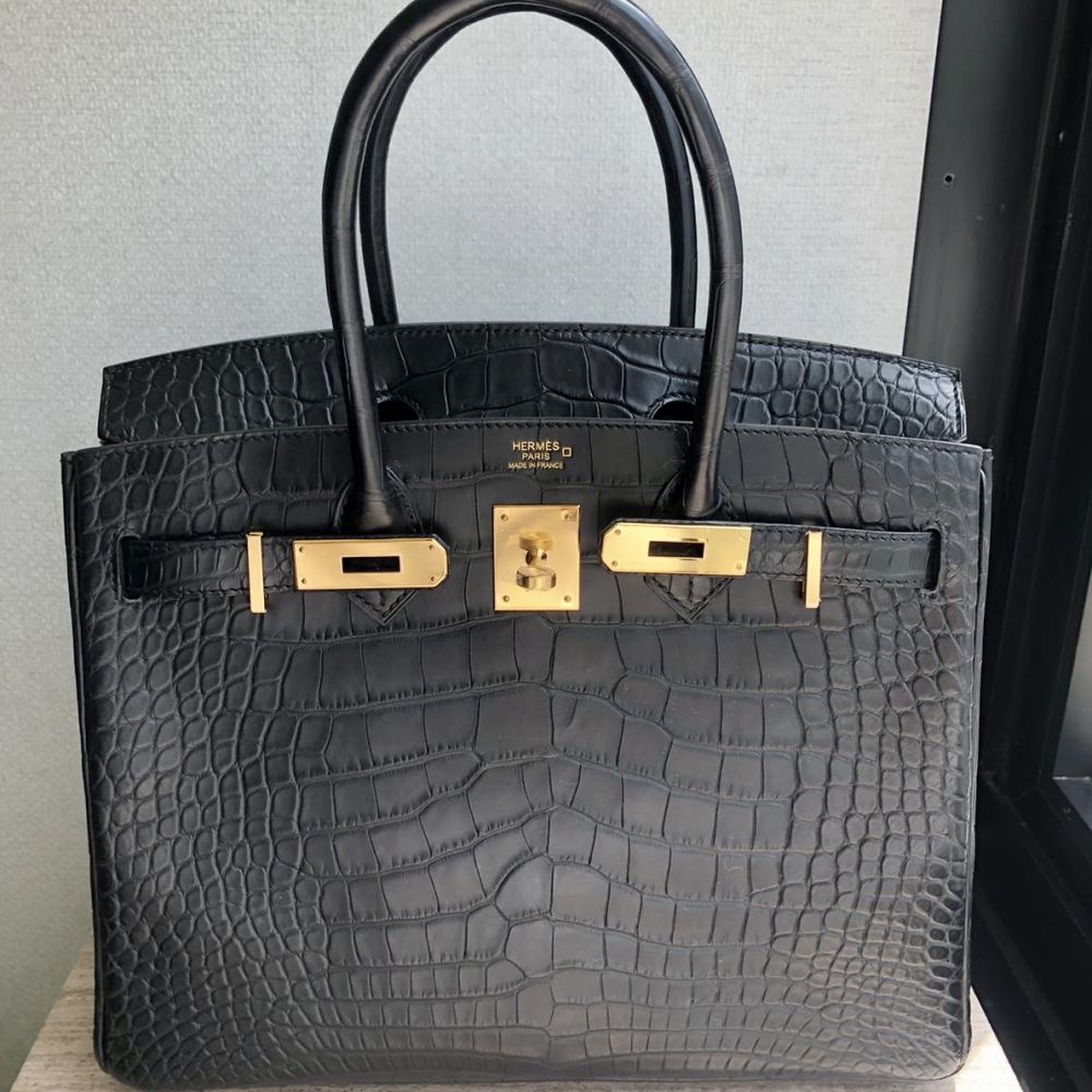Hermès Birkin 30 Noir (Black) Alligator Mississippi Matte Gold Hardware GHW