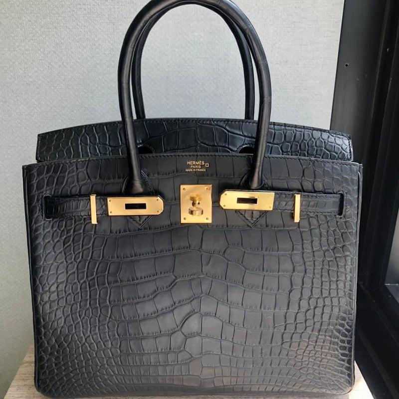 Hermès Birkin 30 Noir (Black) Alligator Mississippi Matte Gold Hardware GHW