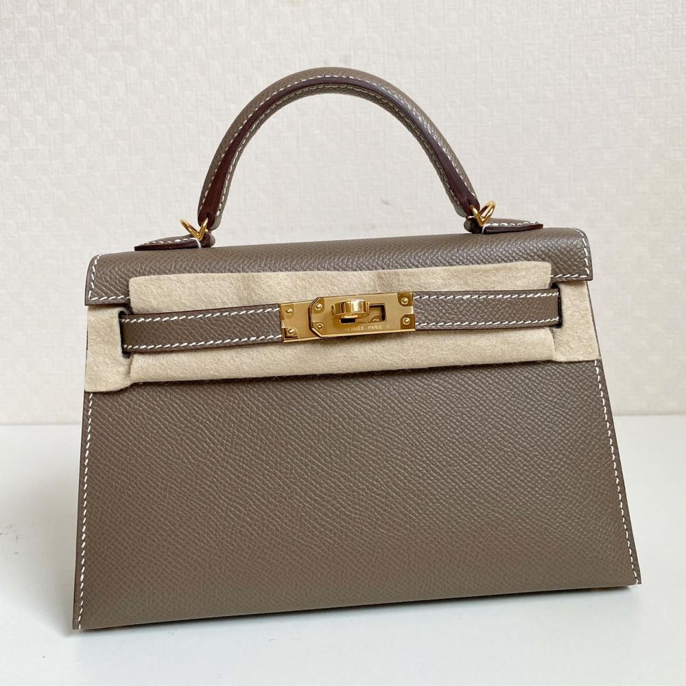 Hermès Kelly 20 Etoupe Sellier Epsom Gold Hardware GHW