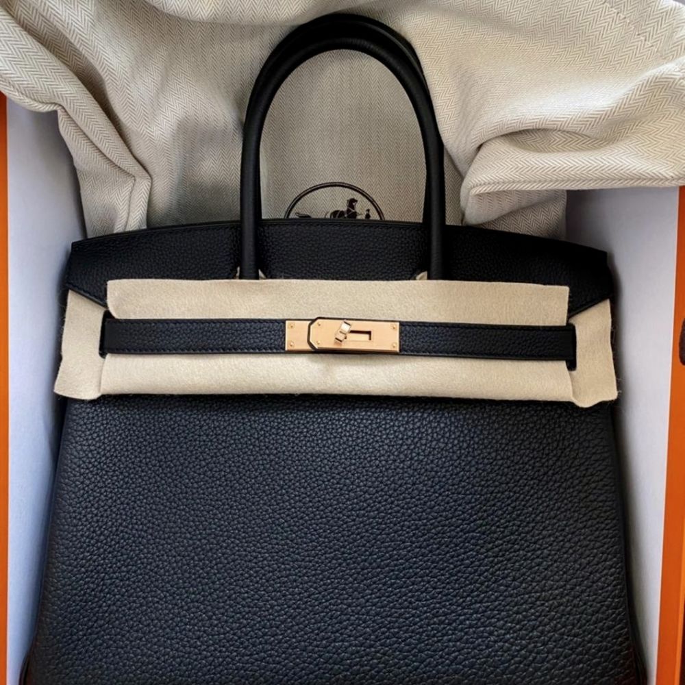 Hermès Birkin 30 Noir (Black) Togo Rose Gold Hardware RGHW