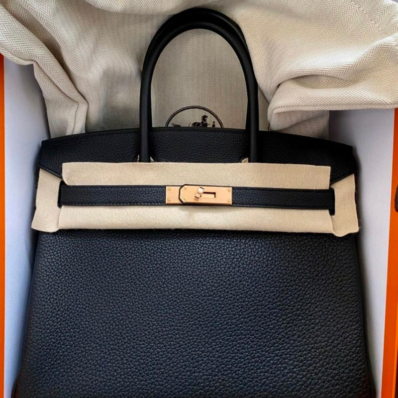 Hermès Birkin 30 Noir (Black) Togo Rose Gold Hardware RGHW