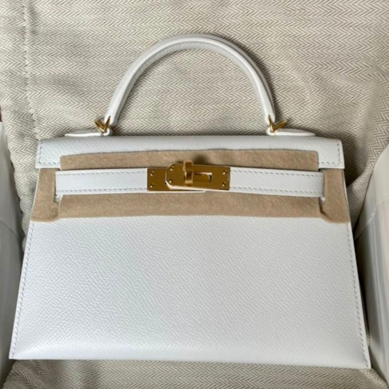 Hermès Kelly HSS 20 Blanc (White)/Trench Epsom Gold Hardware GHW