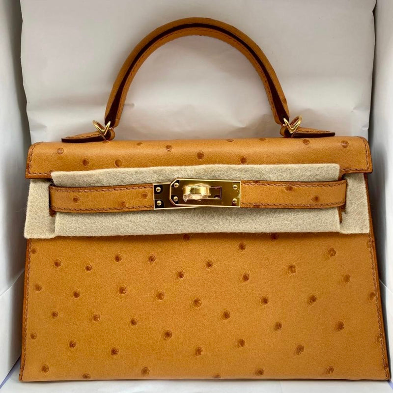 Hermès Kelly HSS 20 Gold/Toffee Sellier Ostrich Gold Hardware GHW