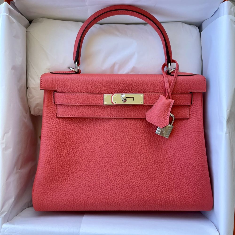 Hermes Kelly Dance Rose texas Ostrich leather Silver hardware