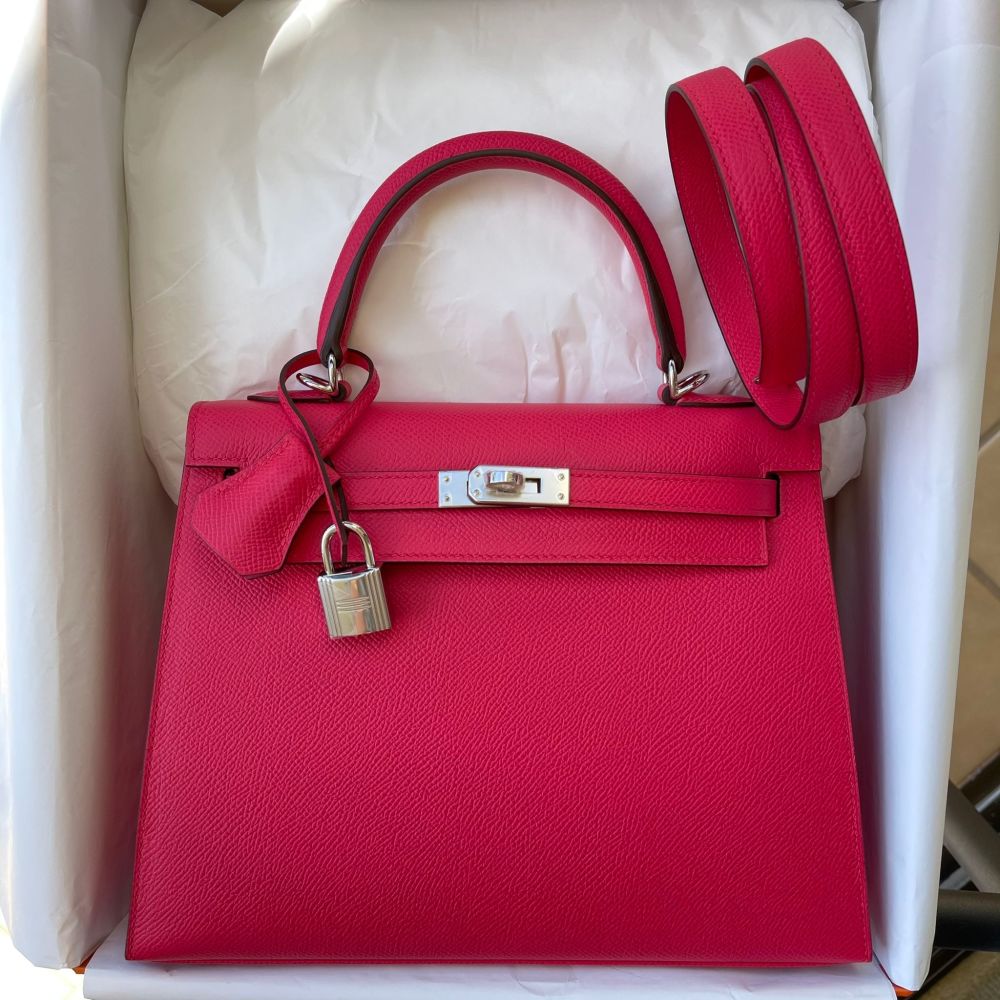 Hermès Kelly 25 Rose Extreme Sellier Epsom Palladium Hardware PHW