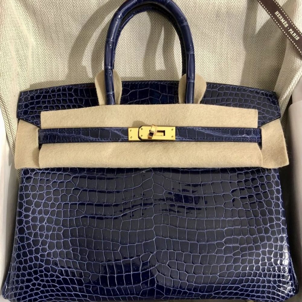 Hermes Birkin bag 25 Blue lin Togo leather Gold hardware