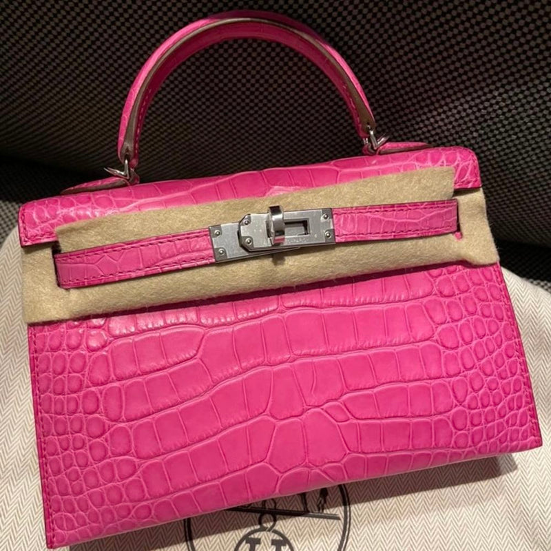 Hermès Kelly 20 Rose Shocking Sellier Alligator Mississippi Matte Palladium Hardware PHW