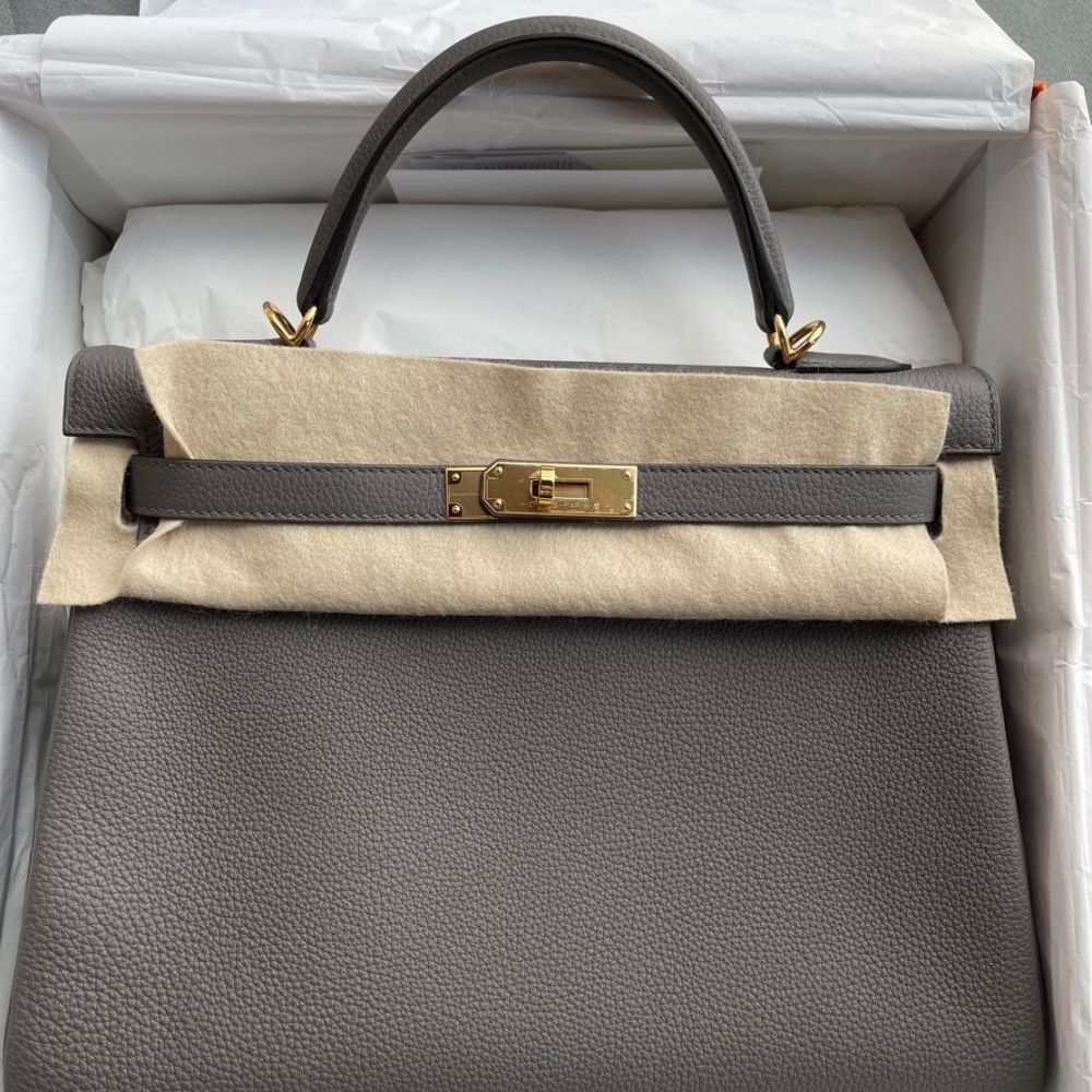 Hermès Kelly 32 Gris Etain Togo Gold Hardware GHW