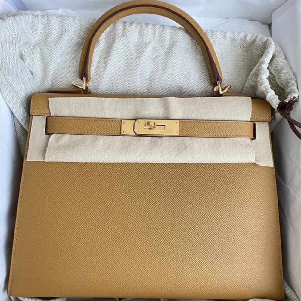 Hermès Etain Sellier Kelly 28cm of Epsom Leather with Gold Hardware, Handbags and Accessories Online, 2019