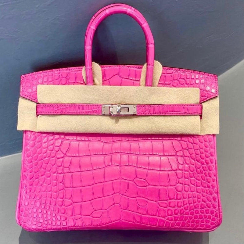 Hermès Birkin 25 Rose Shocking Alligator Mississippi Matte Palladium Hardware PHW
