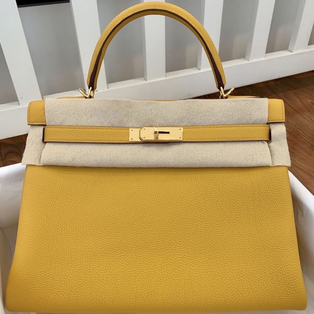 Hermès Kelly 32 Jaune Ambre Togo Gold Hardware GHW