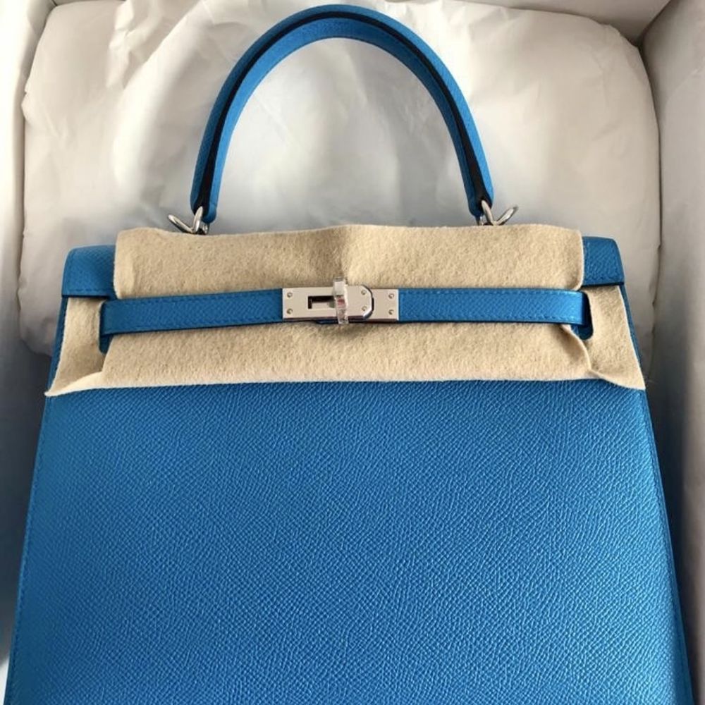 Hermès Kelly 25 Bleu Frida Sellier Epsom Palladium Hardware PHW