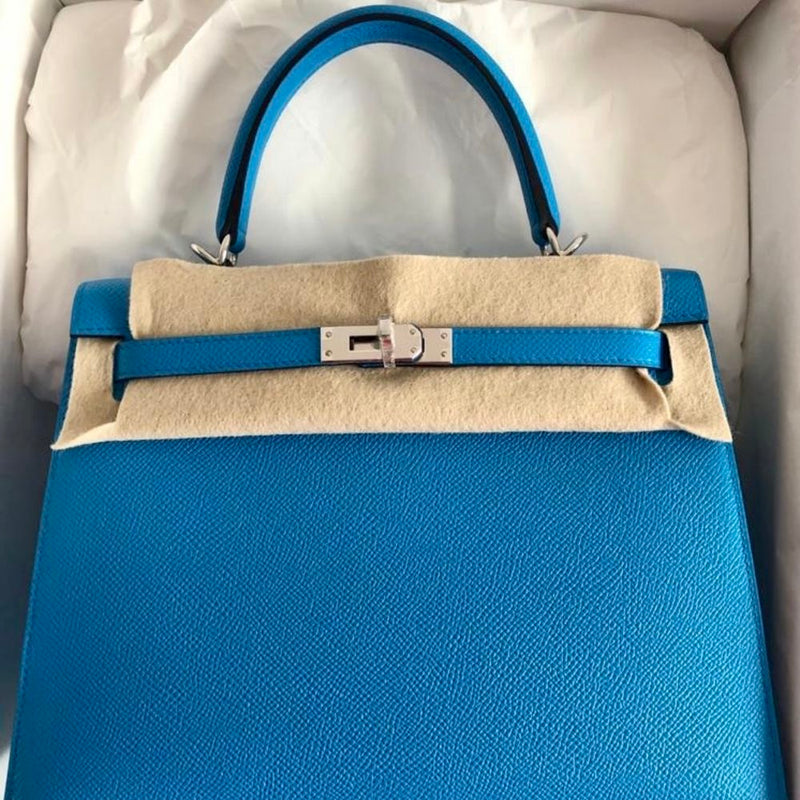 Hermès Kelly 25 Bleu Frida Sellier Epsom Palladium Hardware PHW