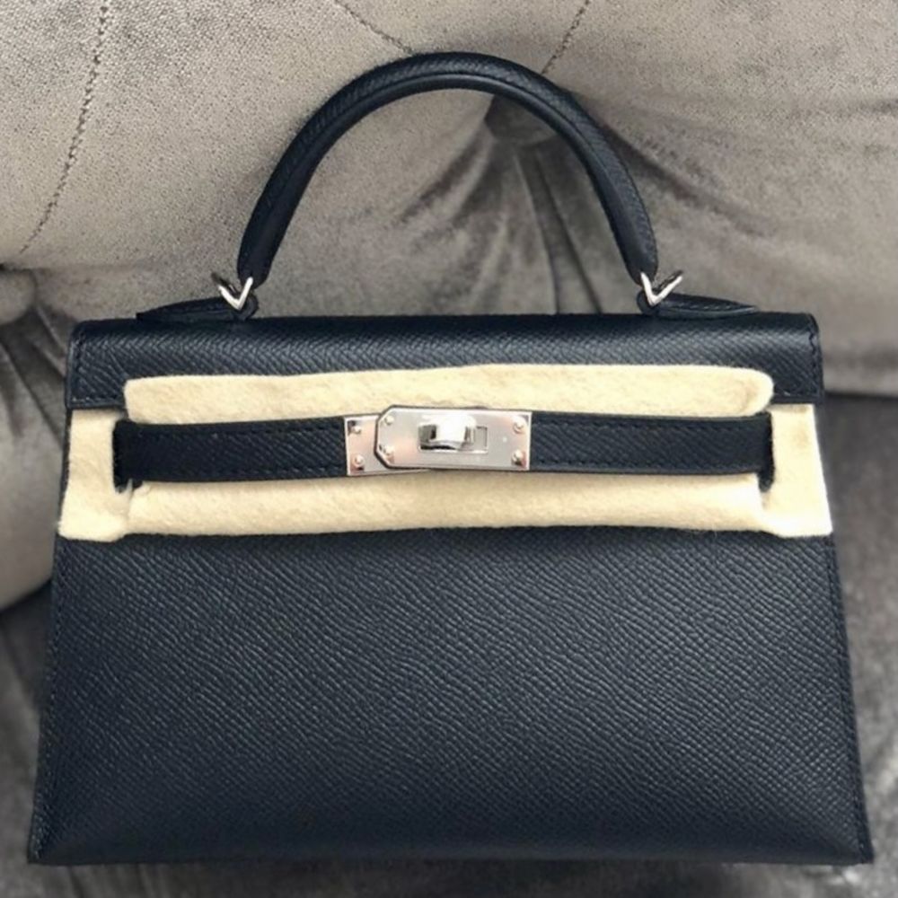 Hermès Kelly 20 Noir (Black) Sellier Epsom Palladium Hardware PHW