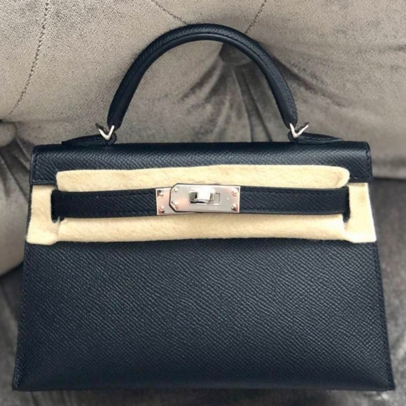 Hermès Kelly 20 Noir (Black) Sellier Epsom Palladium Hardware PHW