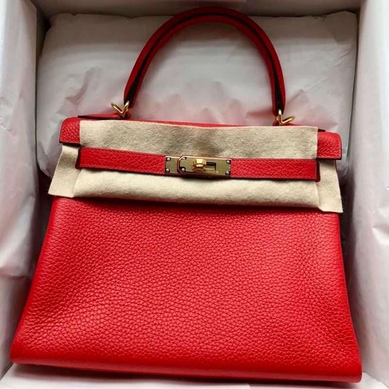 Hermès Kelly 28 Rouge Tomate Taurillon Clemence Gold Hardware GHW