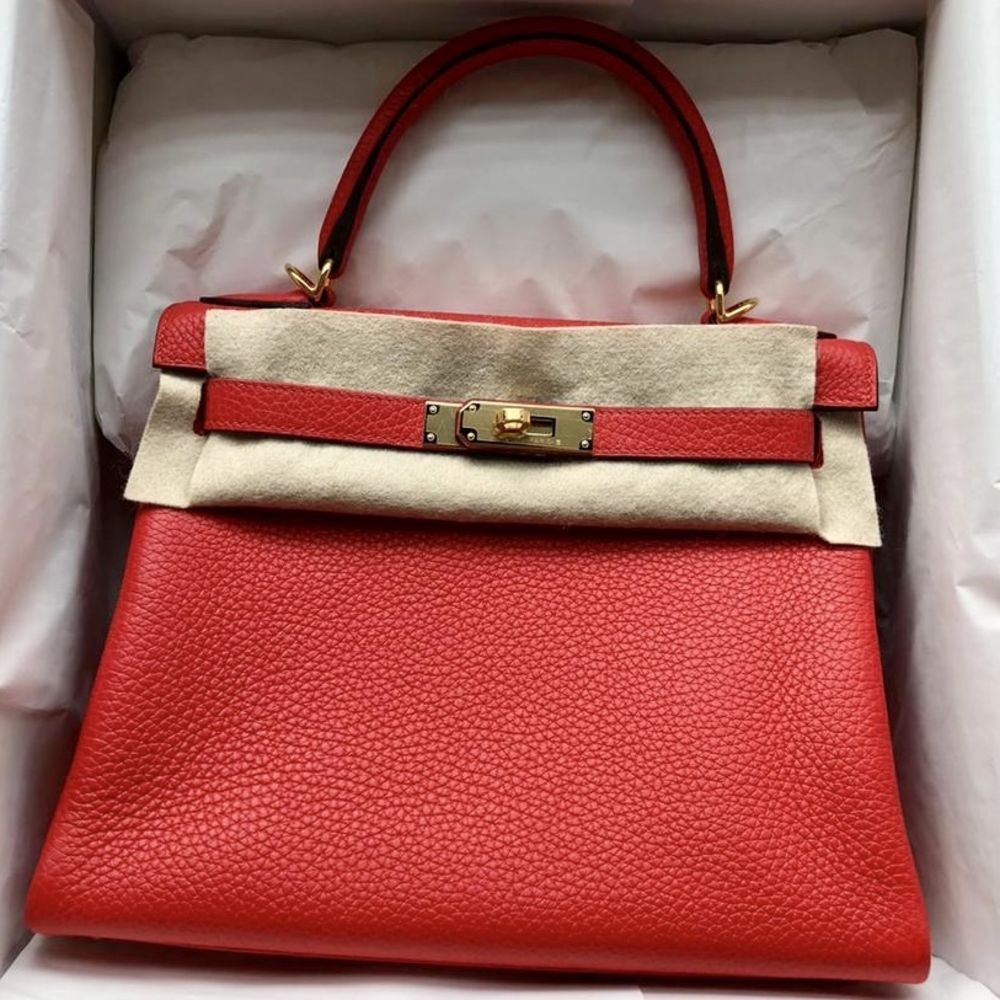 Hermès Kelly 28 Rouge Tomate Taurillon Clemence Gold Hardware GHW