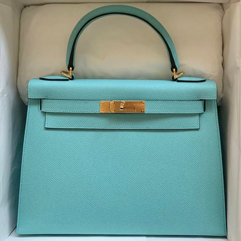Hermès Kelly 28 Bleu Atoll Sellier Epsom Gold Hardware GHW