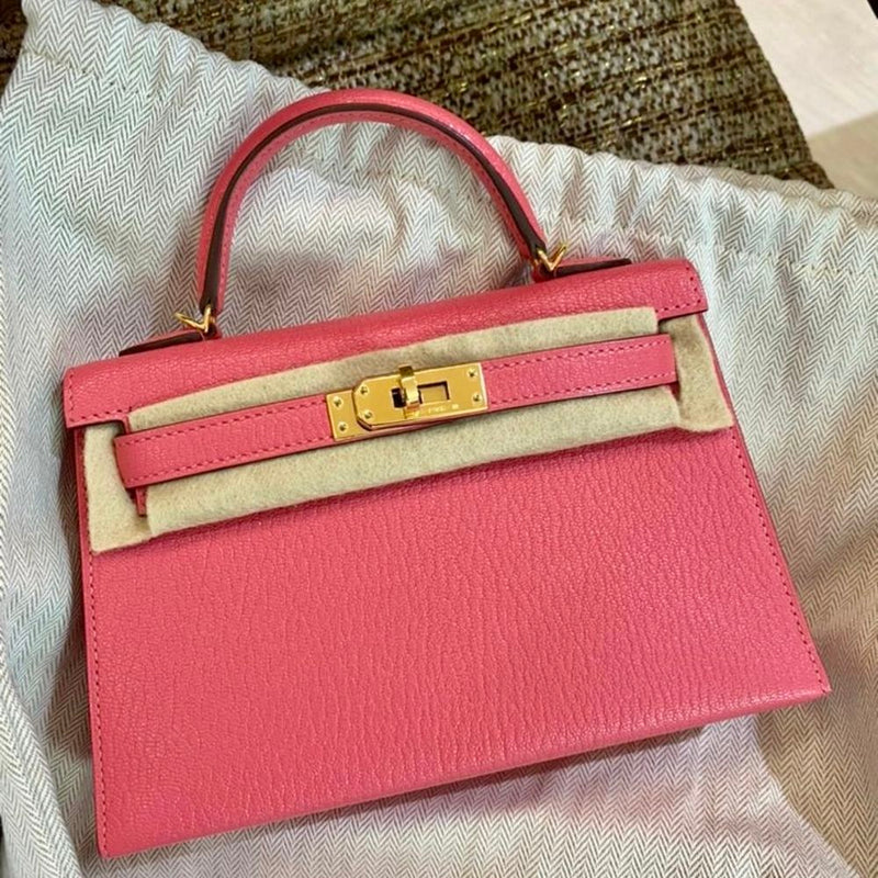 Hermès Kelly 20 Rose Lipstick Sellier Chevre Mysore Gold Hardware GHW