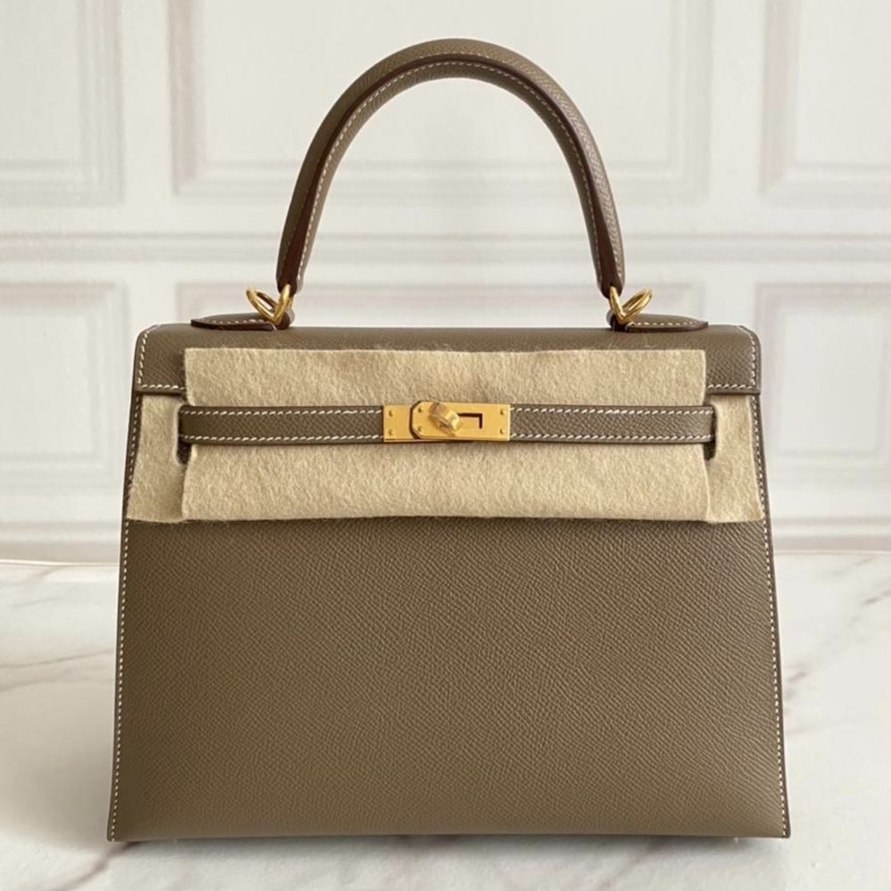 Hermès Kelly 25 Etoupe Sellier Epsom Gold Hardware GHW