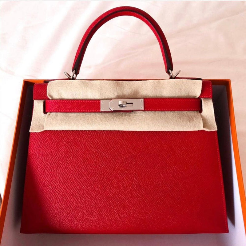 Hermès Kelly 28 Rouge Casaque Sellier Epsom Palladium Hardware PHW