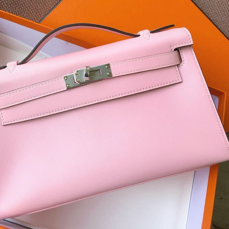 Hermès Kelly Pochette Rose Sakura Swift Palladium Hardware PHW