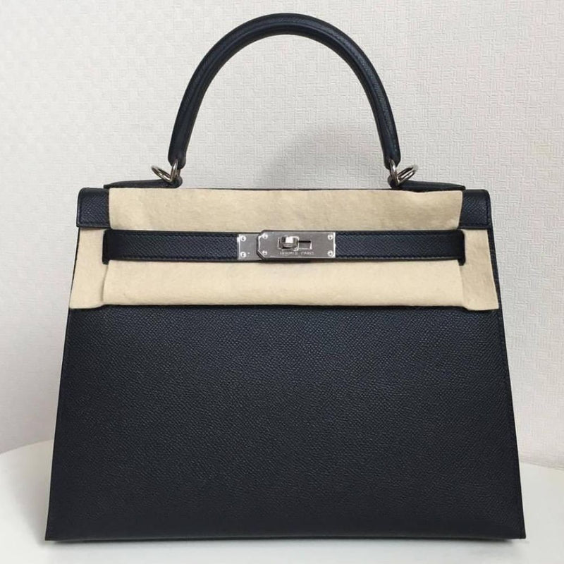 Hermès Kelly 28 Noir (Black) Sellier Epsom Palladium Hardware PHW