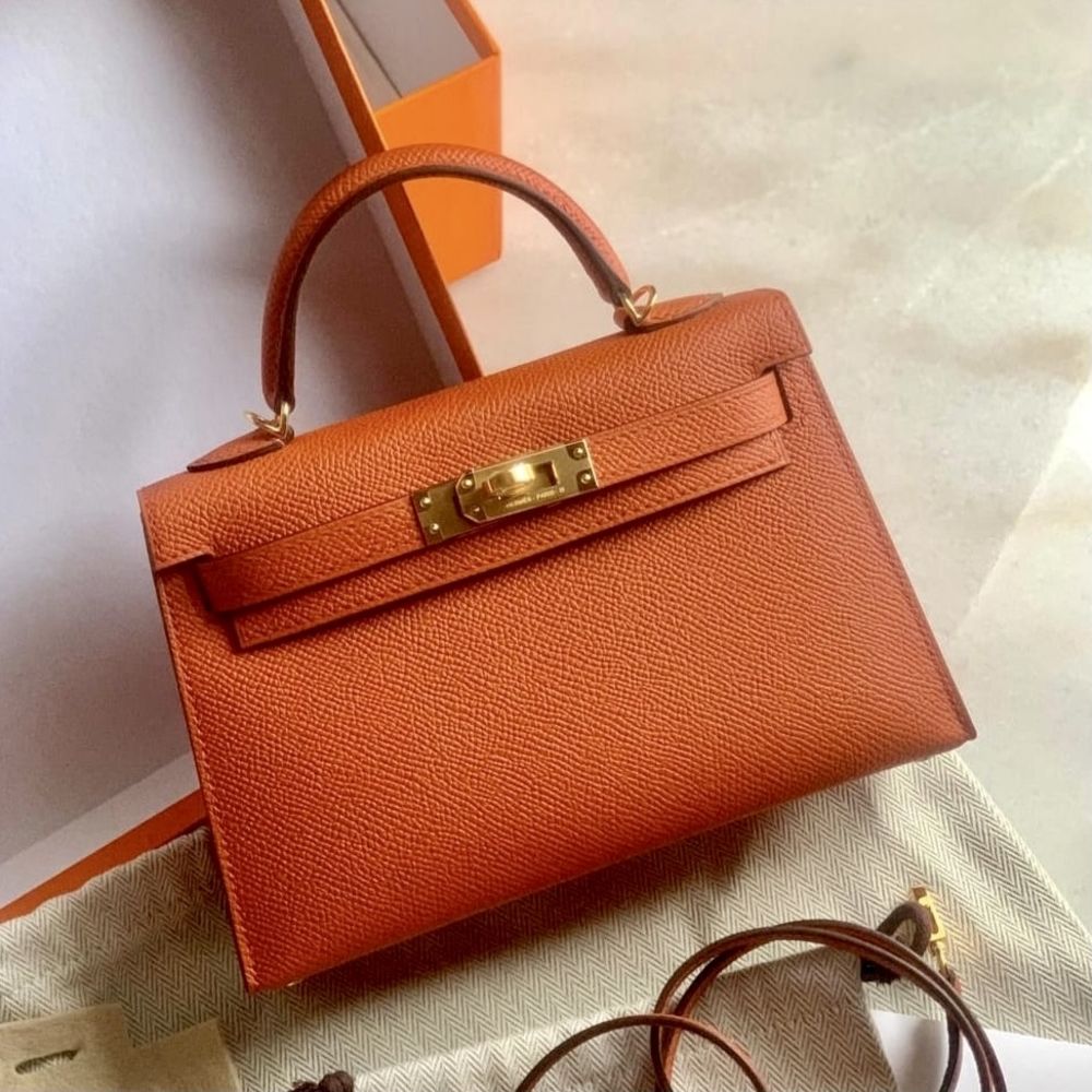 Hermes Etoupe Mini Kelly 20cm Epsom Gold Hardware Shoulder Bag New in Box