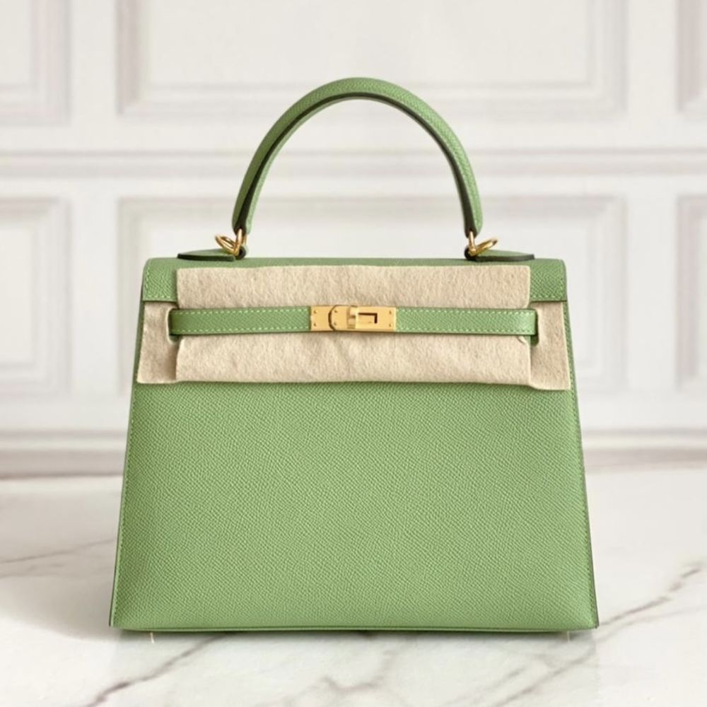 Hermes Kelly 25cm Sellier Bag In Vert Criquet Epsom Leather 