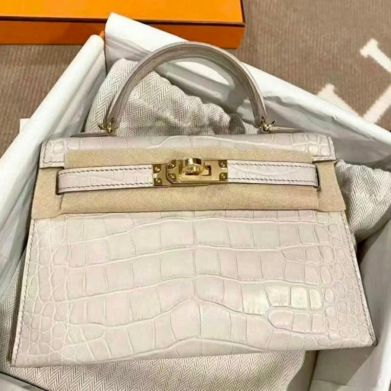 Hermès Kelly 20 Beton Sellier Alligator Mississippi Matte Gold Hardware GHW