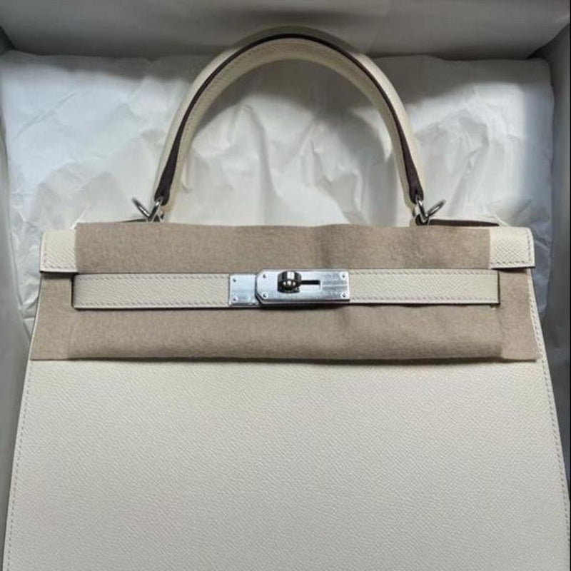 Hermès Kelly Limited Edition 28 Nata/Jaune Ambre Sellier Verso Epsom Palladium Hardware PHW