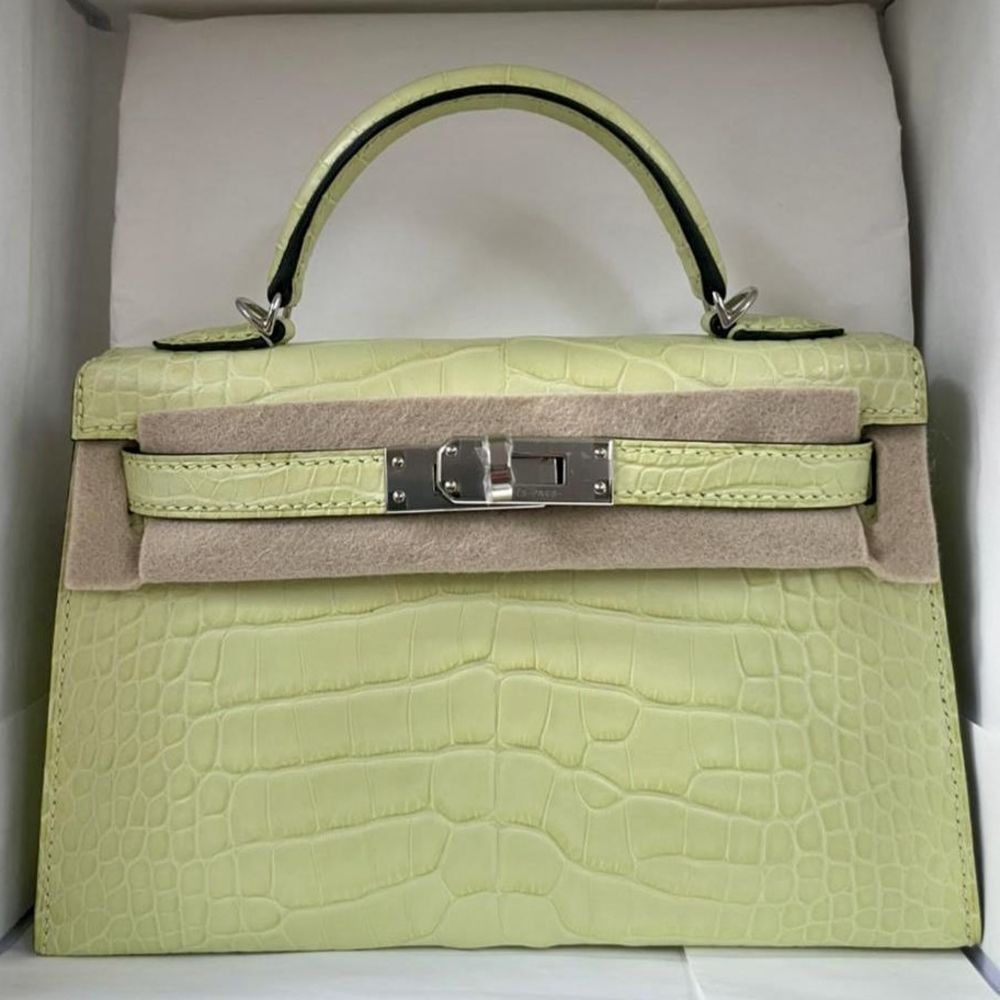 Hermès Kelly 20 Jaune Bourgeon Sellier Alligator Mississippi Matte Palladium Hardware PHW